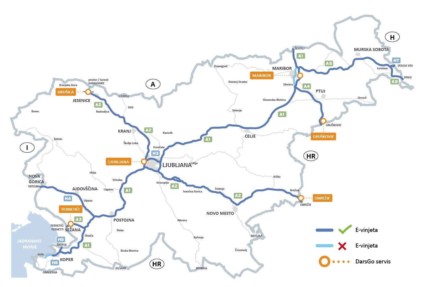 Map of toll roads in Slovenia
